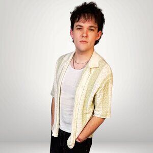 Jack & Jones Knit Polo Shirt XL Cream Textured Short Sleeve